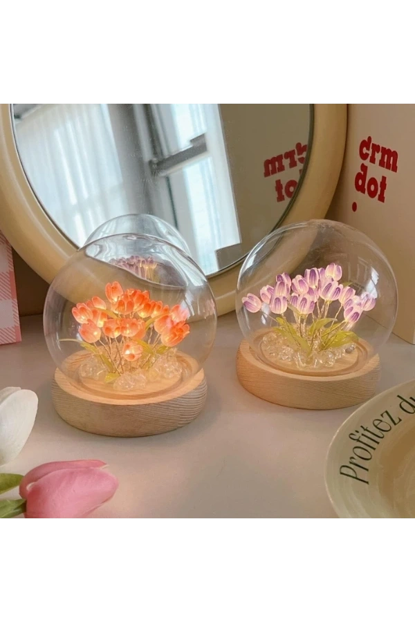 Bidebuvar LED Işıklı Lale Cam Küre