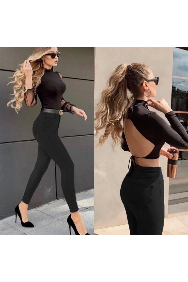 Bidebuvar Likralı Yüksek Bel Jean Pantolon