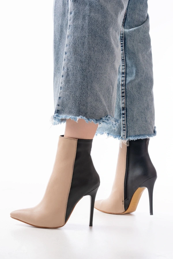 Bidebuvar LS-216 Nut Yüksek İnce Topuklu Fermuarlı Kadın Bot