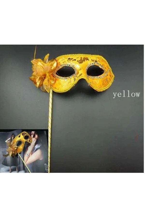 Bidebuvar Lüks Taşlı Saplı Balo Maskesi Altın Renk