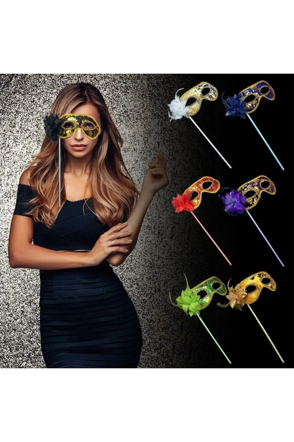 Bidebuvar Lüks Taşlı Saplı Balo Maskesi Kırmızı Renk