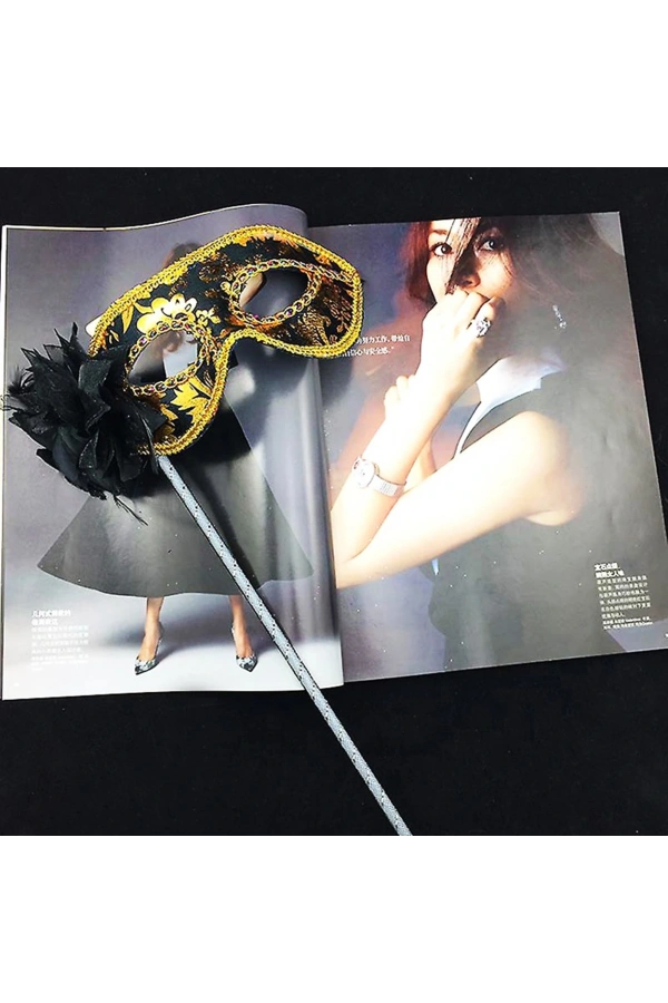 Bidebuvar Lüks Taşlı Saplı Balo Maskesi Siyah Renk