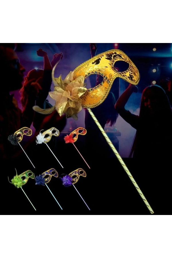 Bidebuvar Lüks Taşlı Saplı Balo Maskesi Siyah Renk