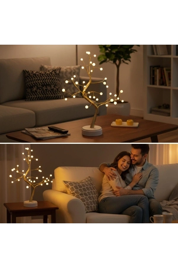 Bidebuvar Masaüstü Boncuklu Şarjlı Ağaç Lamba