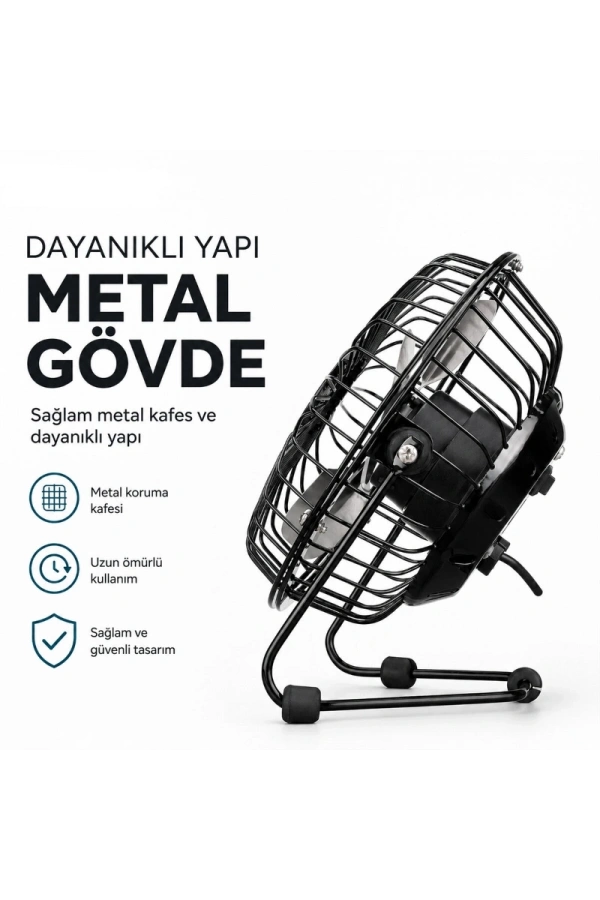 Bidebuvar Masaüstü Mini USB Fan - Metal Gövdeli - Ultra Sessiz