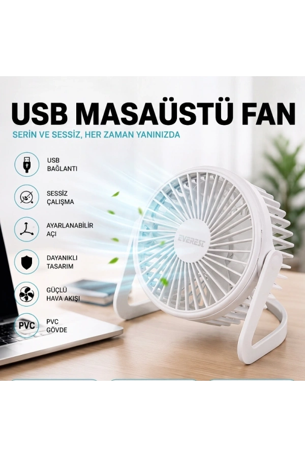 Bidebuvar Masaüstü Mini USB Fan - PVC Gövdeli - 360° Ayarlanabilir