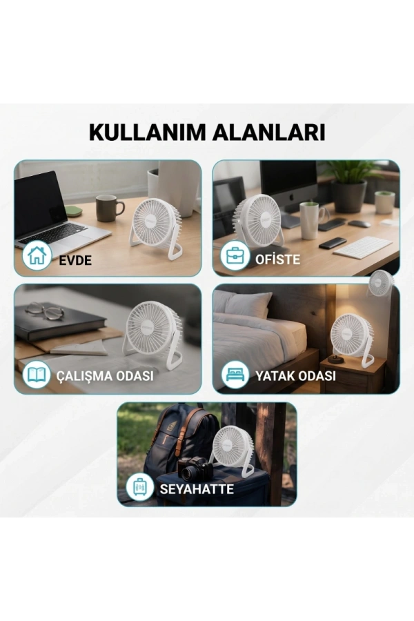 Bidebuvar Masaüstü Mini USB Fan - PVC Gövdeli - 360° Ayarlanabilir