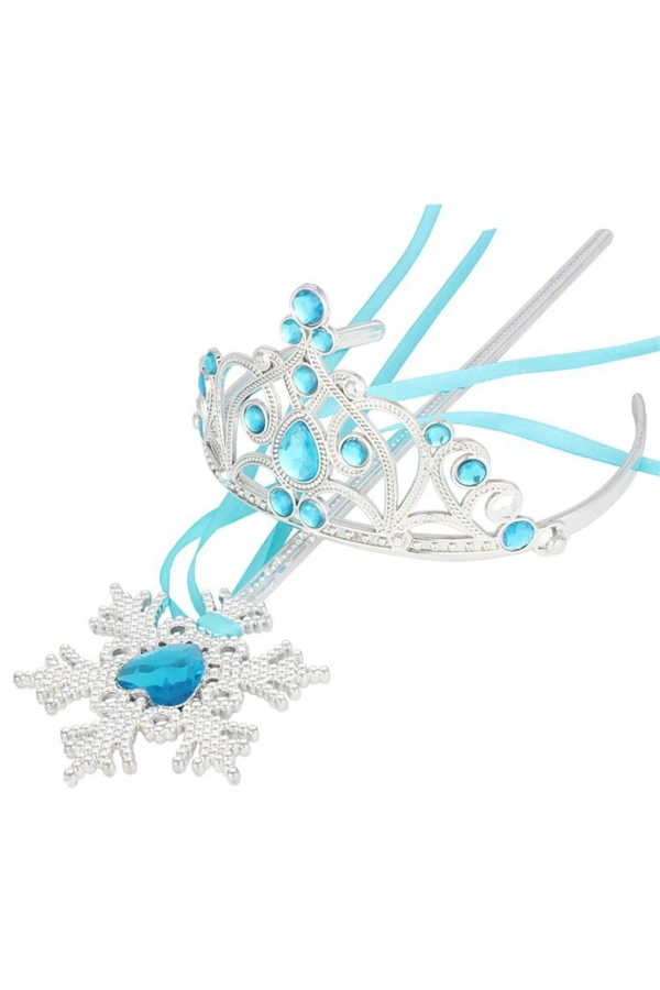 Bidebuvar Mavi Taşlı Elsa Seti - Taç Ve Kurdeleli Asa