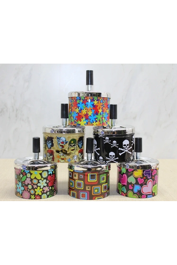 Bidebuvar Metal Renkli Basmalı Küllük Yuvarlak