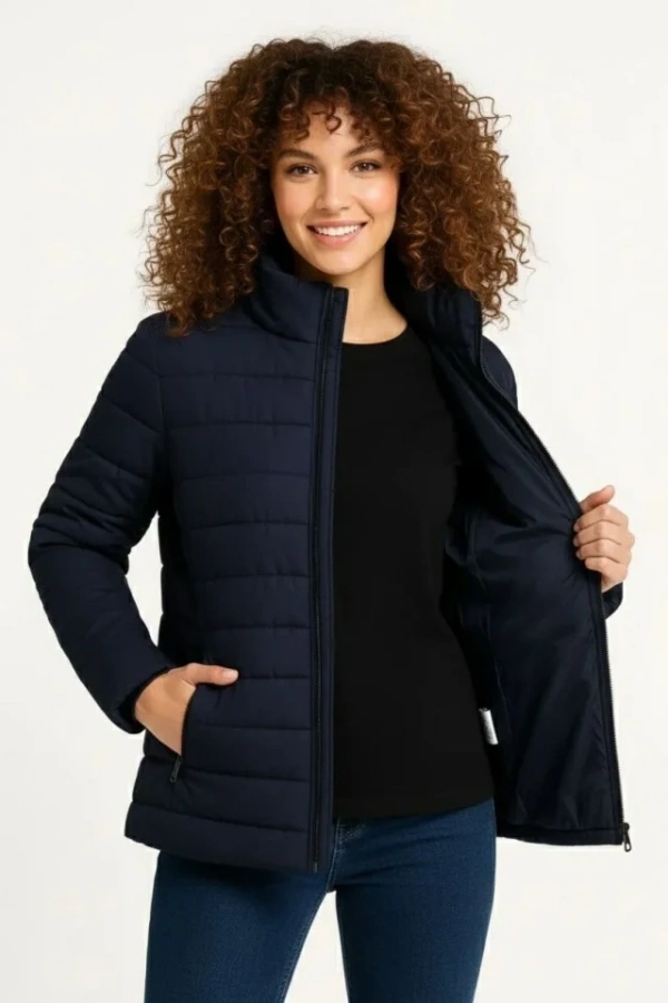 Bidebuvar Mikro Su İtici Kapitone Baskılı Astarlı Fermuarlı Bomber Mont - Lacivert