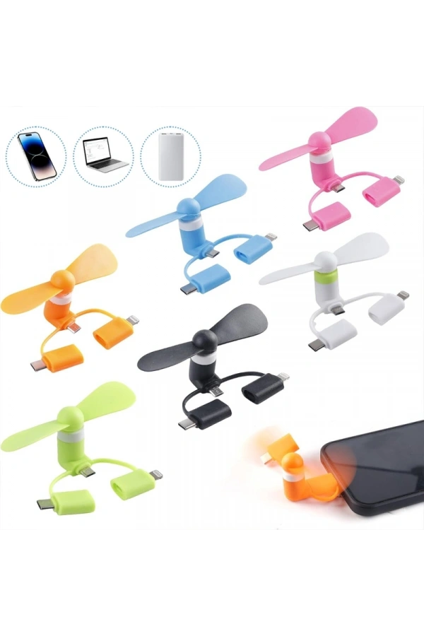 Bidebuvar Mini Telefon Fanı - Lightning - Type-C - Micro USB Girişli - Sessiz