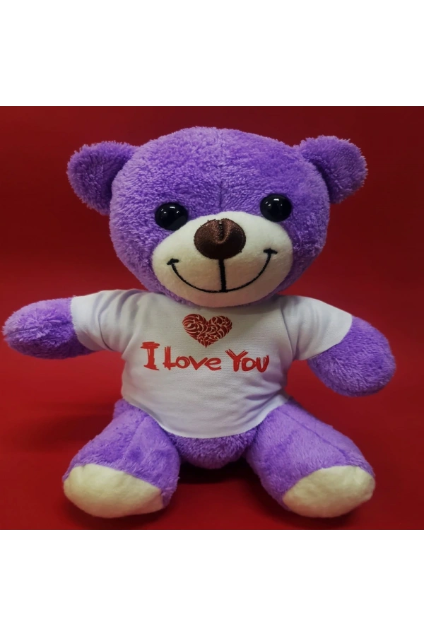 Bidebuvar Mor I Love You Tişörtlü Peluş Ayıcık