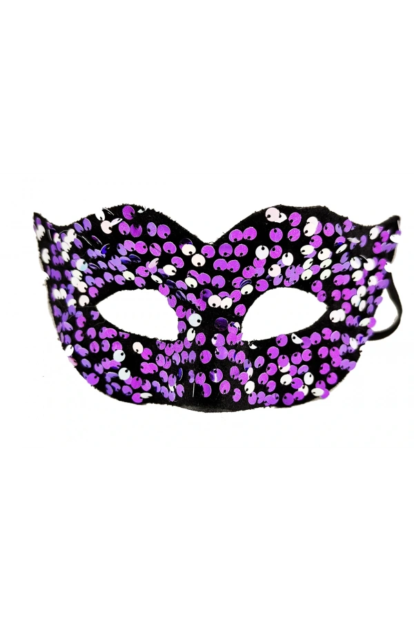Bidebuvar Mor Renk Arkadan Lastikli Pul Payet İşlemeli Balo After Parti Maskesi