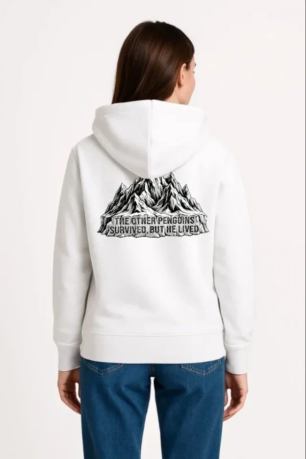 Bidebuvar Nihilist Penguen Temalı Oversize Kapüşonlu Sweatshirt - Beyaz