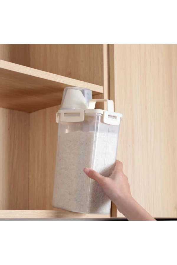 Bidebuvar Ölçü Kabı Kapaklı Bakliyat Saklama Kabı - Kulplu Tasarım - 1800 ml