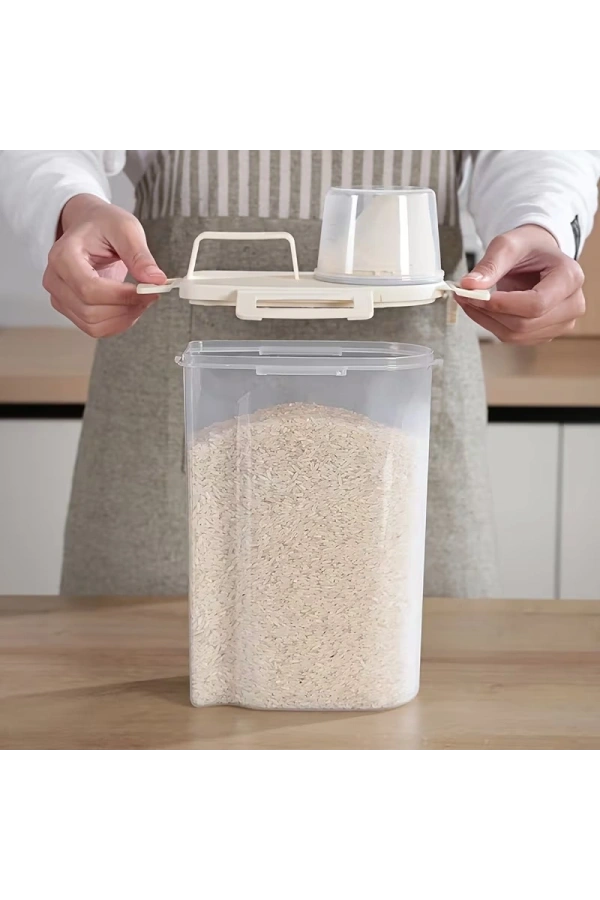 Bidebuvar Ölçü Kabı Kapaklı Bakliyat Saklama Kabı - Kulplu Tasarım - 1800 ml