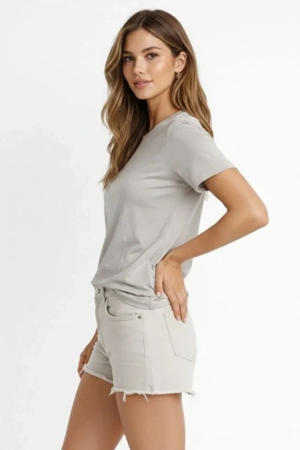 Bidebuvar Osy Modal Yumuşak Dokulu Kumaş Bisiklet Yaka T-shirt - Gri