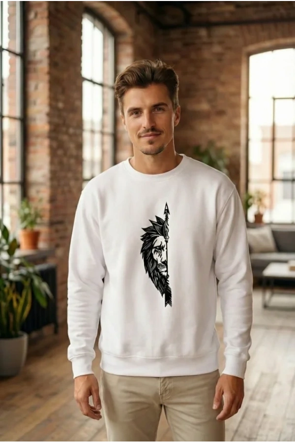 Bidebuvar Oversize Bisiklet Yaka Sevgililer Günü Baskılı Sweatshirt - Beyaz