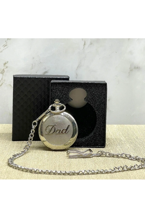 Bidebuvar Özel Kutulu Dad (Baba) Tasarımlı Gümüş Köstekli Saat