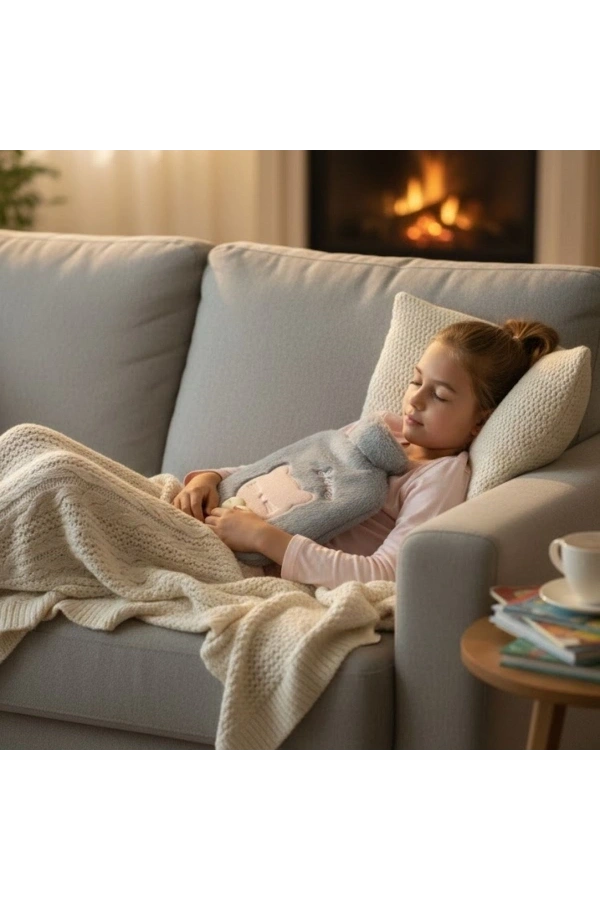 Bidebuvar Papyonlu Kedi Figürlü Mavi Peluş Sıcak Su Torbası 1 Litre