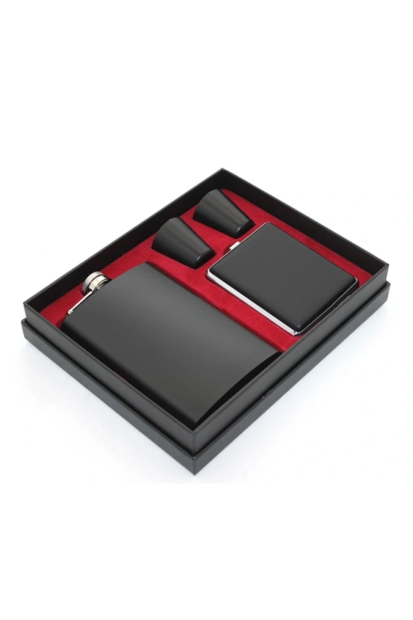 Bidebuvar Paslanmaz Çelik 2 Shot Bardak Ve Sigara Tabakalı Matara Seti