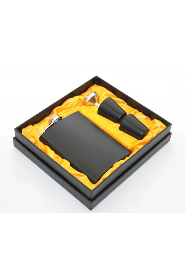 Bidebuvar Paslanmaz Çelik 2 Shot Bardaklı Matara Seti Siyah Renk