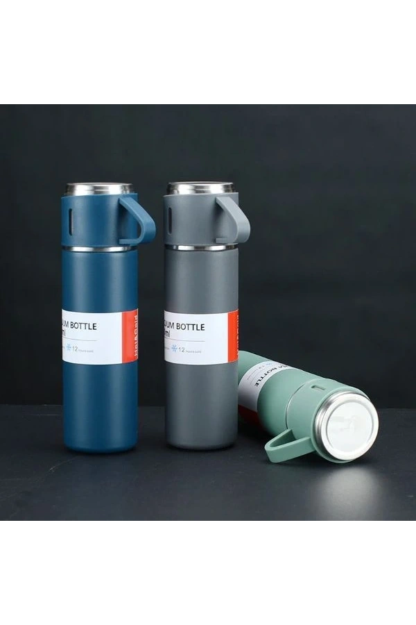 Bidebuvar Paslanmaz Çelik Bardaklı Termos Seti 500 ML