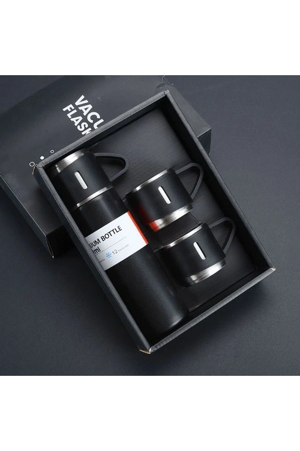 Bidebuvar Paslanmaz Çelik Bardaklı Termos Seti 500 ML