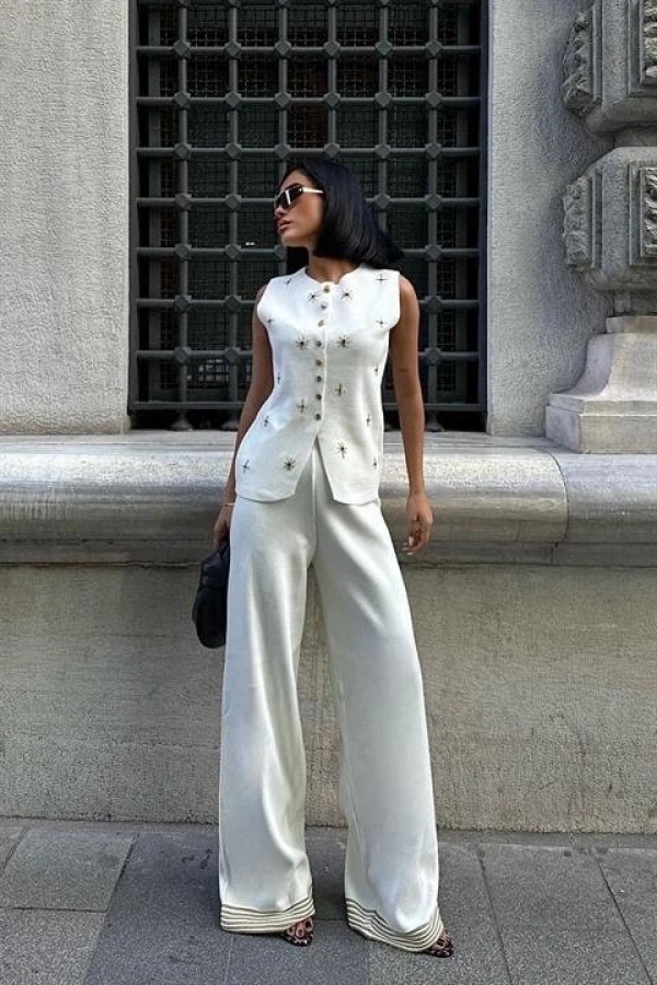 Bidebuvar Paulo Gold Düğmeli Yelek Pantolon Takım 9976