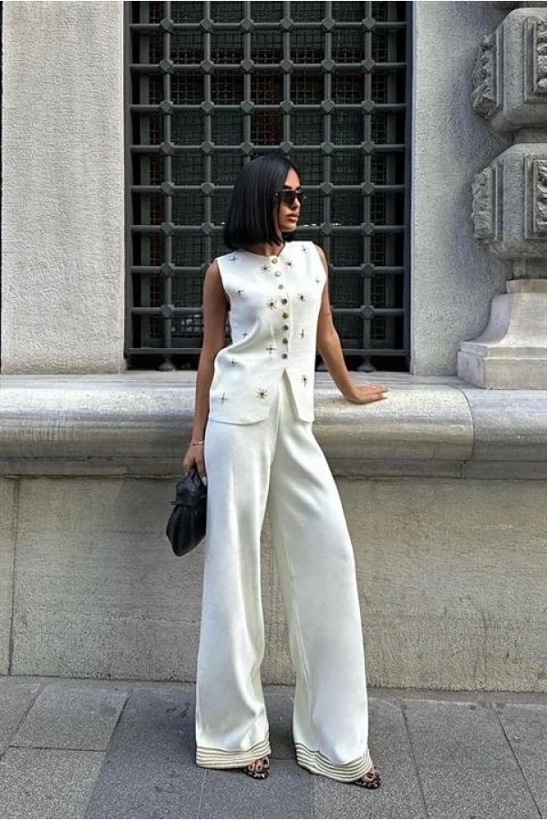 Bidebuvar Paulo Gold Düğmeli Yelek Pantolon Takım 9976