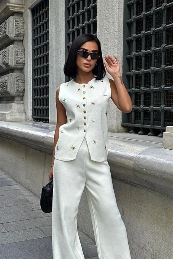 Bidebuvar Paulo Gold Düğmeli Yelek Pantolon Takım 9976
