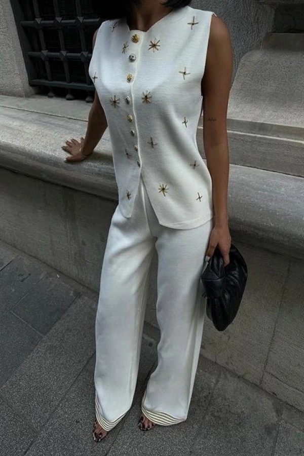 Bidebuvar Paulo Gold Düğmeli Yelek Pantolon Takım 9976