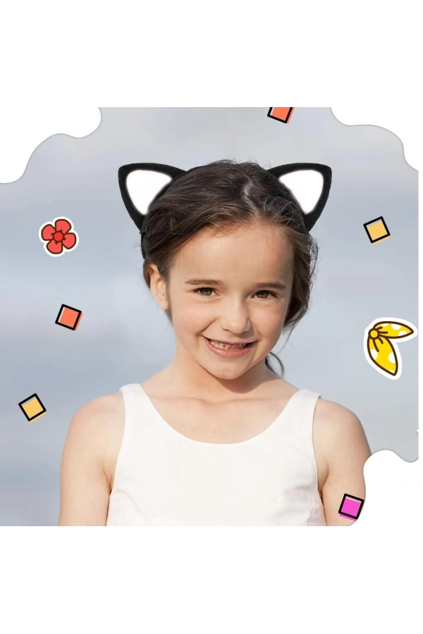 Bidebuvar Peluş Kedi Kulaklı Taç Siyah Beyaz