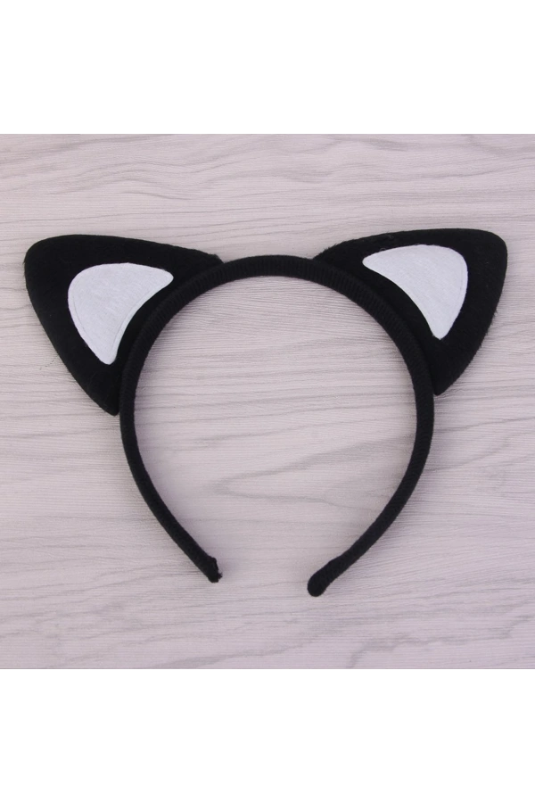 Bidebuvar Peluş Kedi Kulaklı Taç Siyah Beyaz