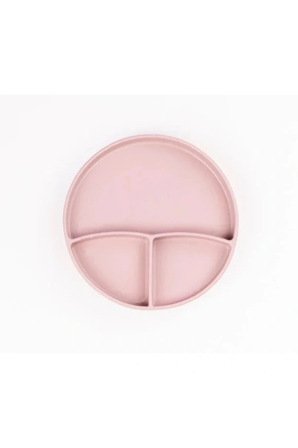 Bidebuvar Pembe 3’lü Silikon Yemek Seti – Önlük + Diş Kaşıyıcılı Kaşık + Vakumlu Tabak