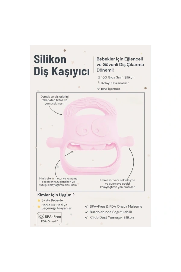 Bidebuvar Pembe Bebek Silikon Diş Kaşıyıcı
