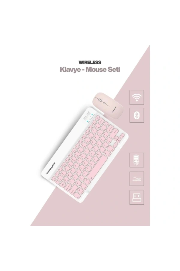 Bidebuvar Pembe Kablosuz Klavye Ve Mouse Seti