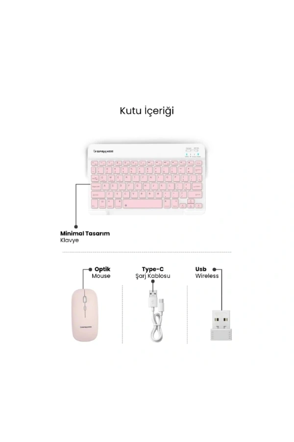 Bidebuvar Pembe Kablosuz Klavye Ve Mouse Seti