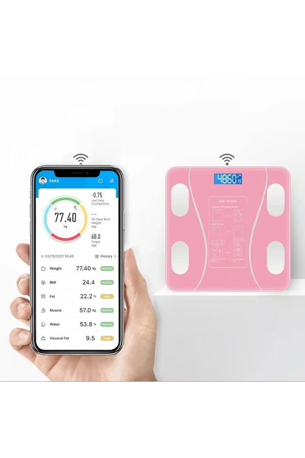 Bidebuvar Pembe Renk Bluetooth Özellikli Akıllı Tartı