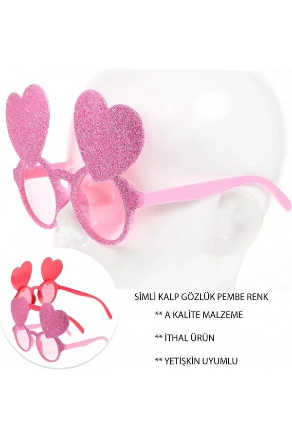 Bidebuvar Pembe Renk Sim İşlenmiş Kalp Figürlü Parti Gözlüğü