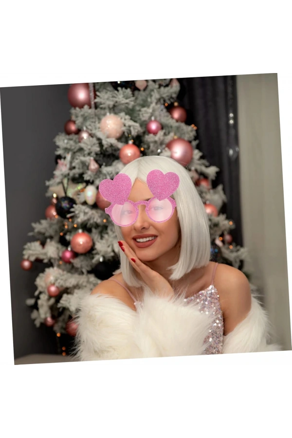 Bidebuvar Pembe Renk Sim İşlenmiş Kalp Figürlü Parti Gözlüğü