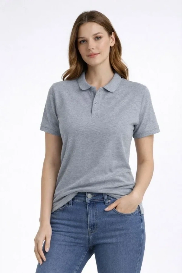 Bidebuvar Pike Kumaş Düğmeli Yaka Regular Rahat Günlük Kısa Kol Tişört T-shirt - Gri