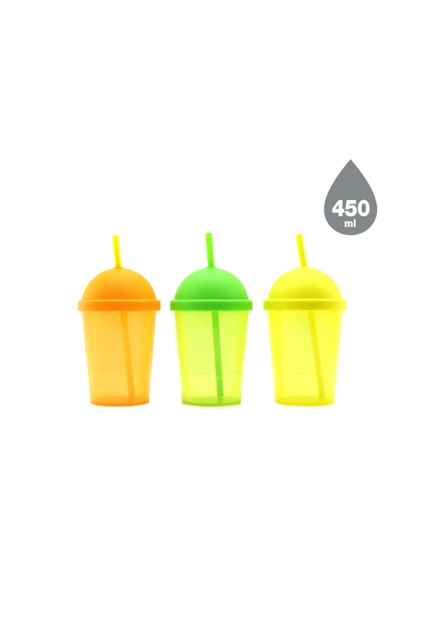 Bidebuvar Pipetli Bardak - 450 ml - Şeffaf Renkli - Plastik