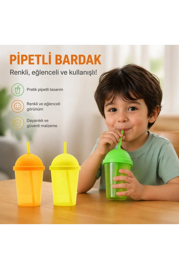 Bidebuvar Pipetli Bardak - 450 ml - Şeffaf Renkli - Plastik