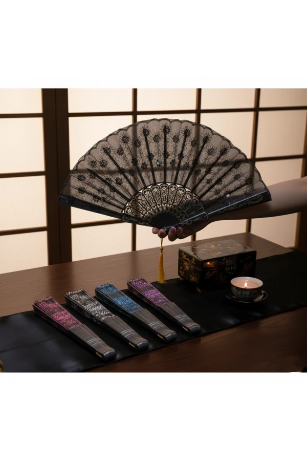 Bidebuvar Plastik Pullu Yelpaze Siyah Renk