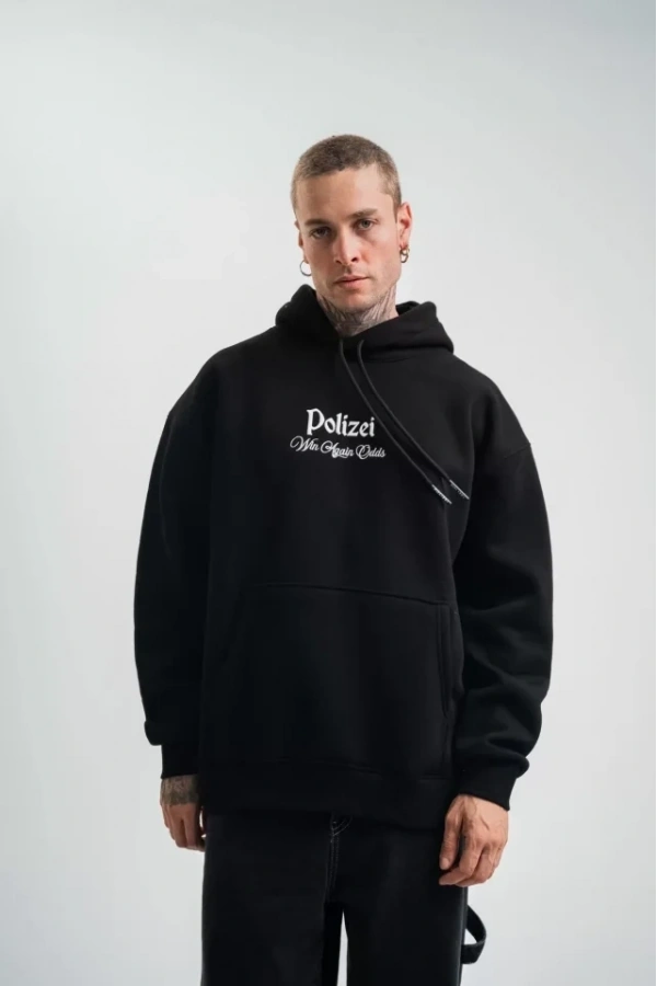 Bidebuvar POLIZEI Premium Kalite Kapşonlu Dijital Patchli SweatShirt - Siyah