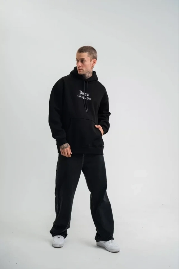 Bidebuvar POLIZEI Premium Kalite Kapşonlu Dijital Patchli SweatShirt - Siyah