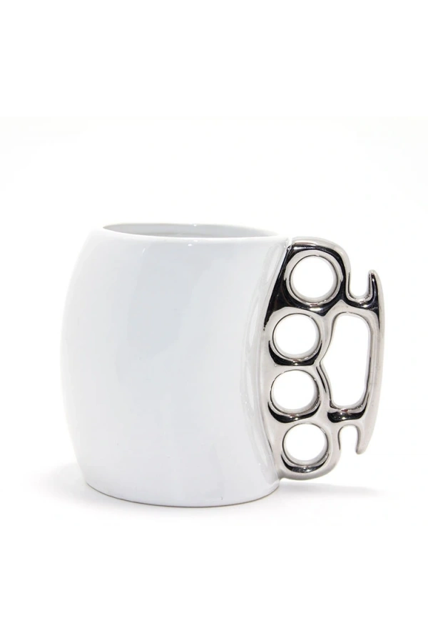 Bidebuvar Porselen Muşta Tasarımlı Kupa Bardak Gümüş Renk