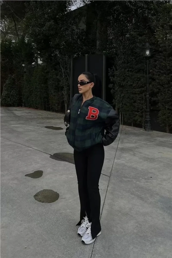 Bidebuvar Pötikare Desen Nakışlı Kolej Ceket - Haki