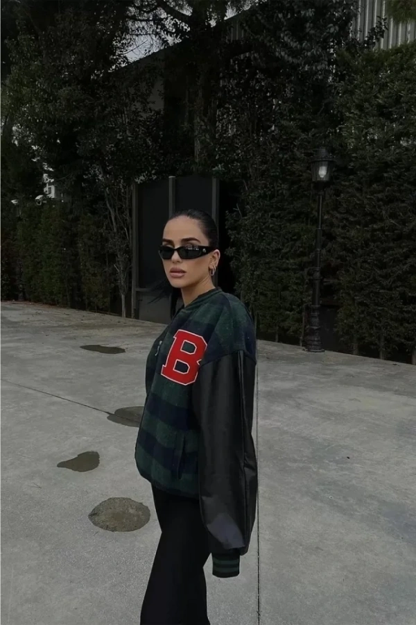 Bidebuvar Pötikare Desen Nakışlı Kolej Ceket - Haki